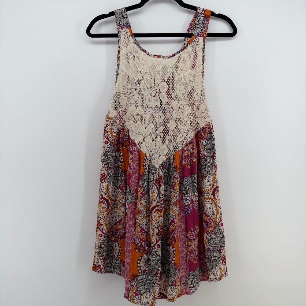 Free People Intimately Boho Patchwork Lace‎ Tunic Tank Oversized XS Festival
